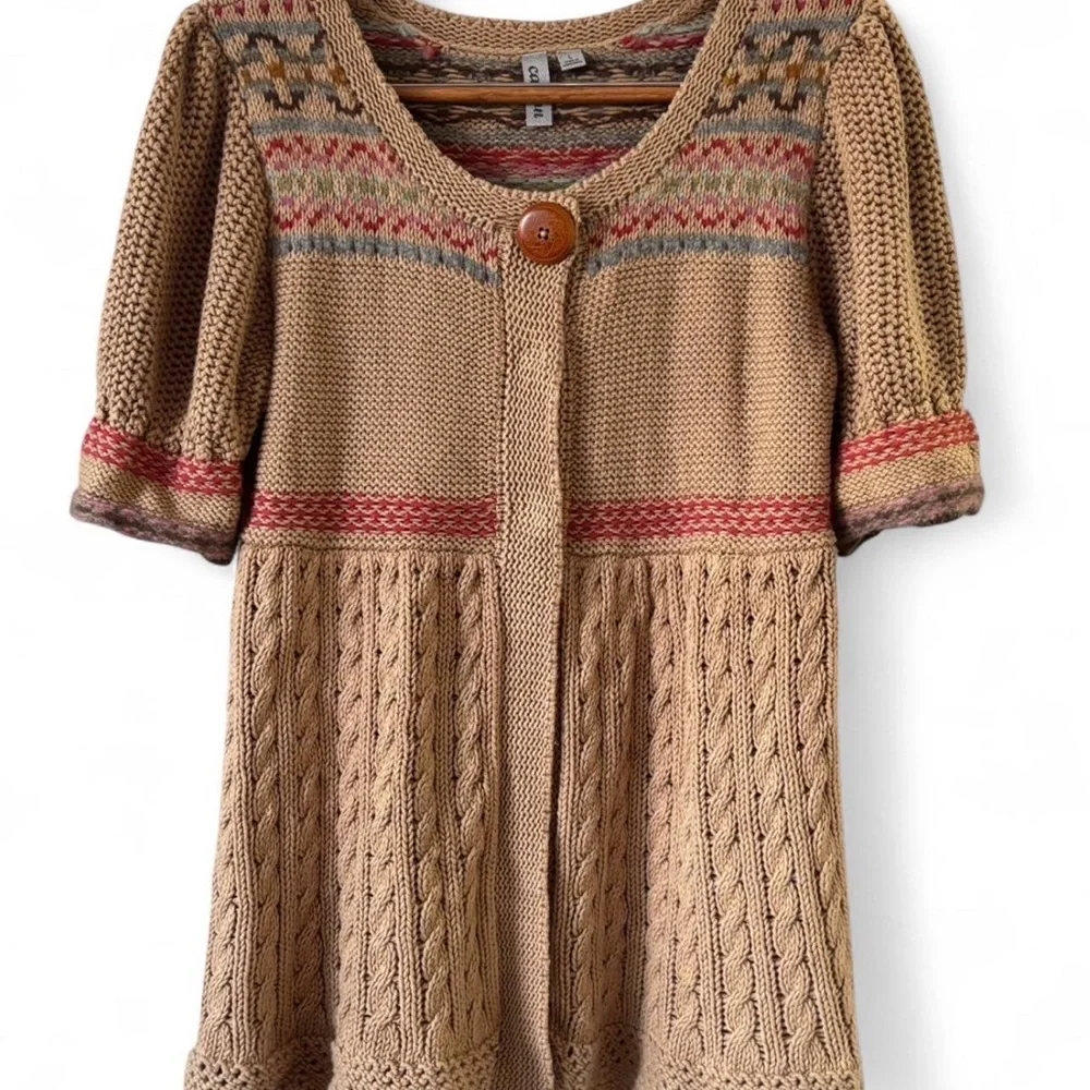 Vintage Caslon Fair Isle‎ Yoke Babydoll Knit Cardigan Cozy Cabincore Size L